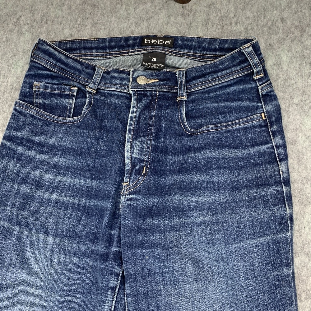Bebe Women's Denim Blue Jeans Flare Mid Rise Size 28x31.5 - Picture 3 of 14